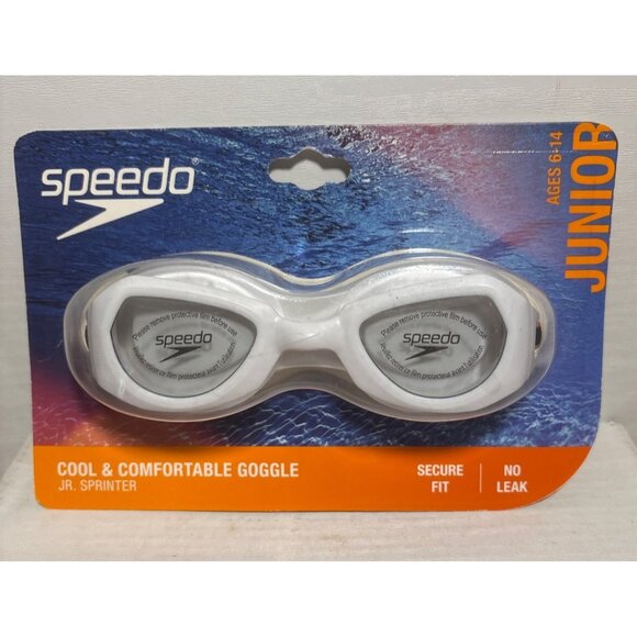 Speedo Swim Goggles Jr Sprinter Recreation Age 6-14 White Anti-Fog UV Protection - Picture 1 of 4